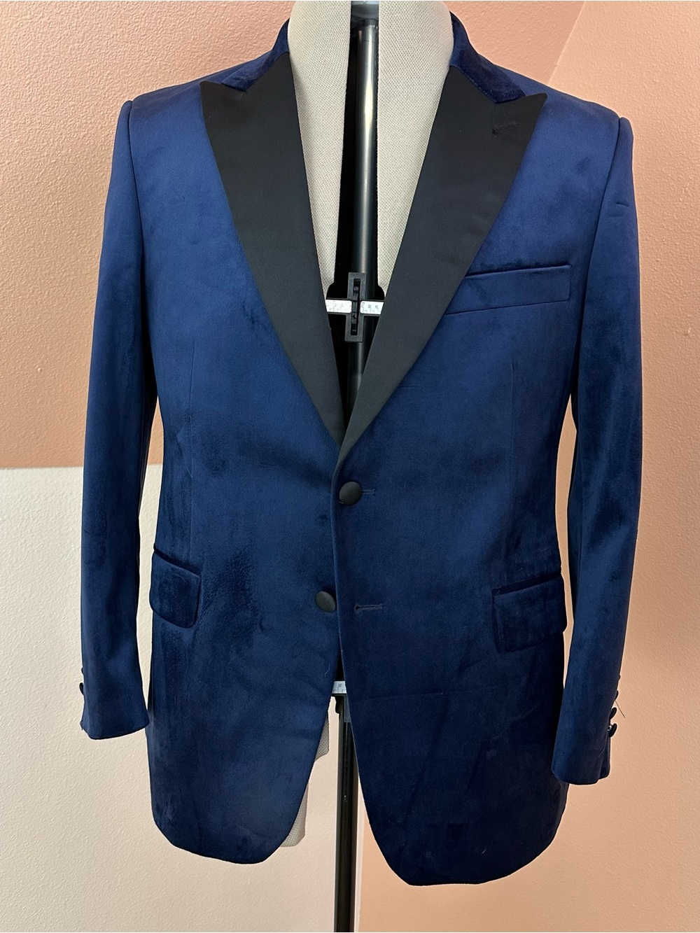 Tazzio Europa Mens Tuxedo Jacket US Size 42S Blue Velvet Satin Lapel Blazer